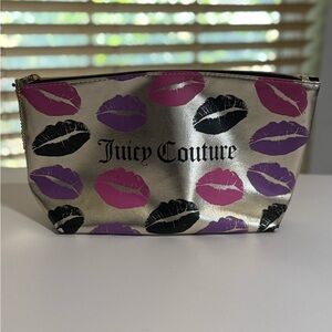 Juicy Couture Gold Bag with Pink and Purple Lip Prints Makeup Bag